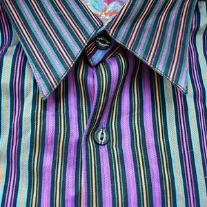 Robert Graham 100% Cotton with 100% Silk Detail, Colourful Pin Stripe Button Up